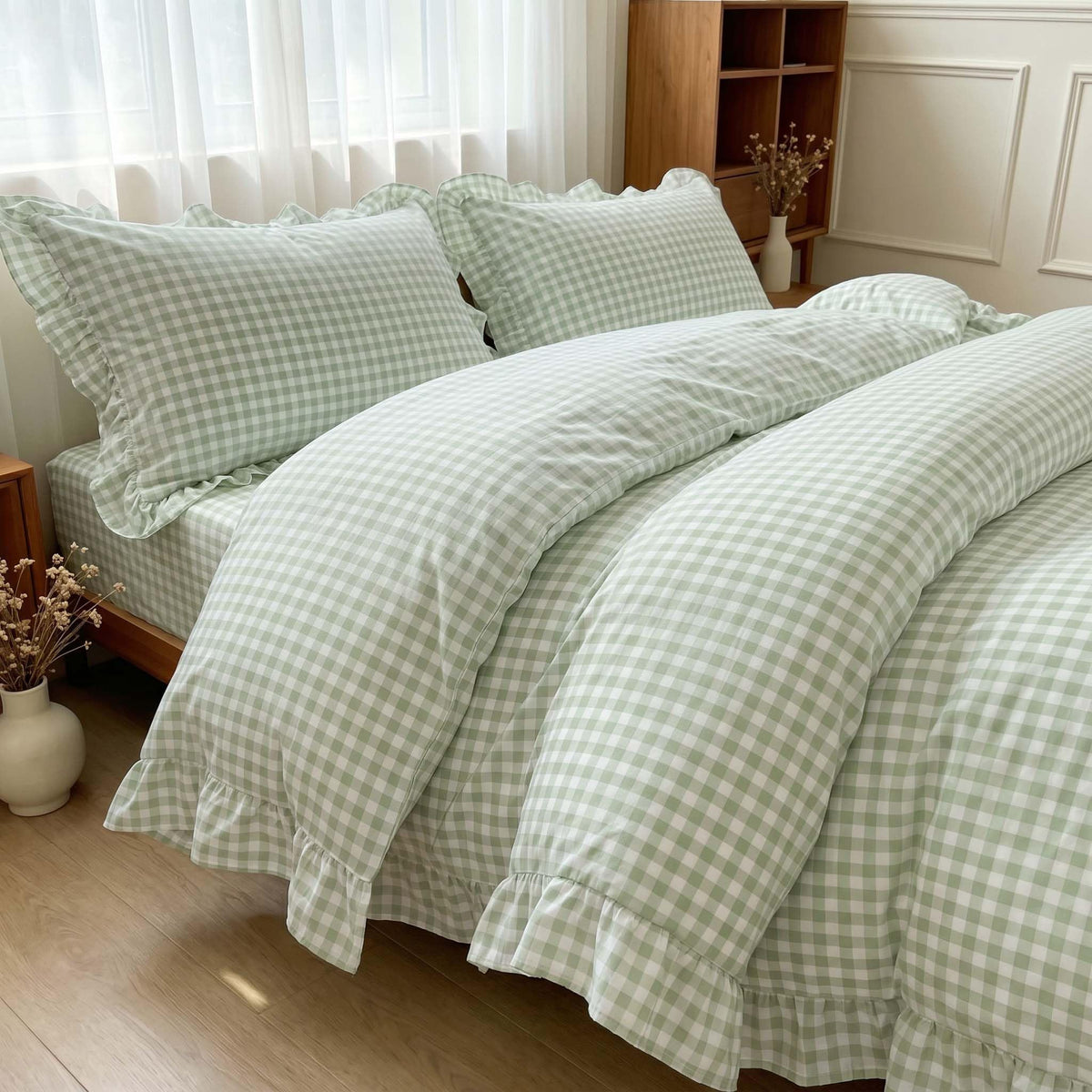 Nayoroom Gingham Duvet Cover Set Queen Brown Tan Plaid Checkered Bedding