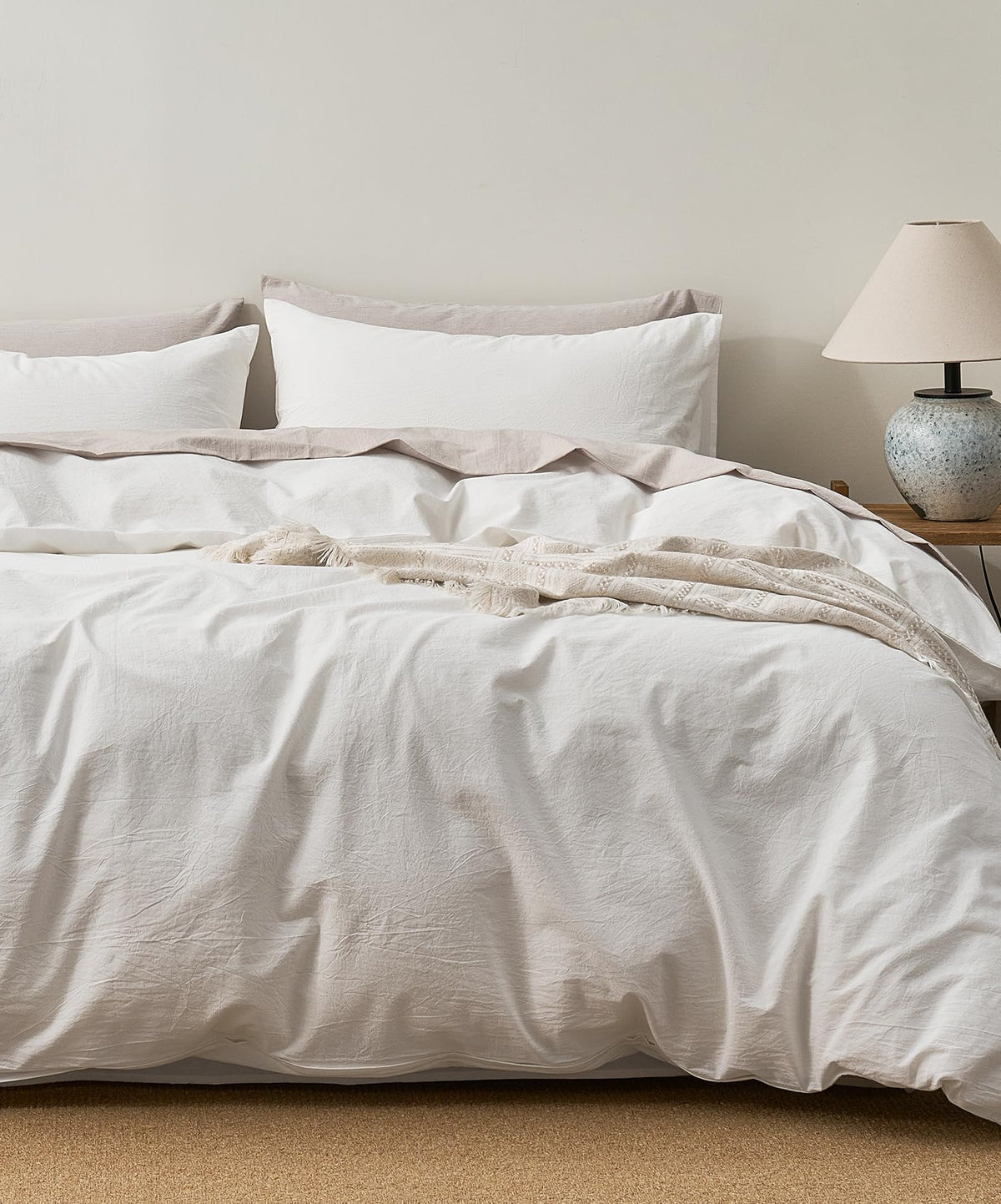 JELLYMONI 100% Cotton King Duvet Cover Set, Washed Linen-Like Texture
