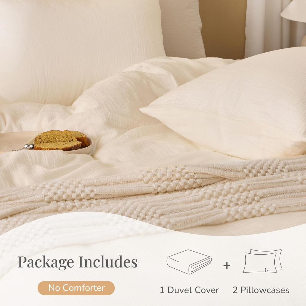 Cream Duvet Cover Queen Size 100% Sandwashed Cotton