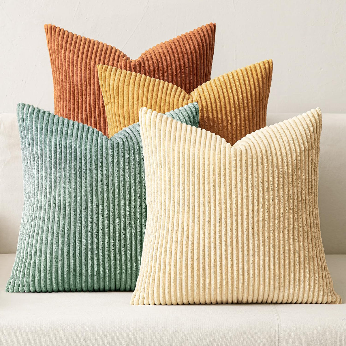 MIULEE Fall Corduroy Decorative Throw Pillow Covers Rust-Olive Green 18x18