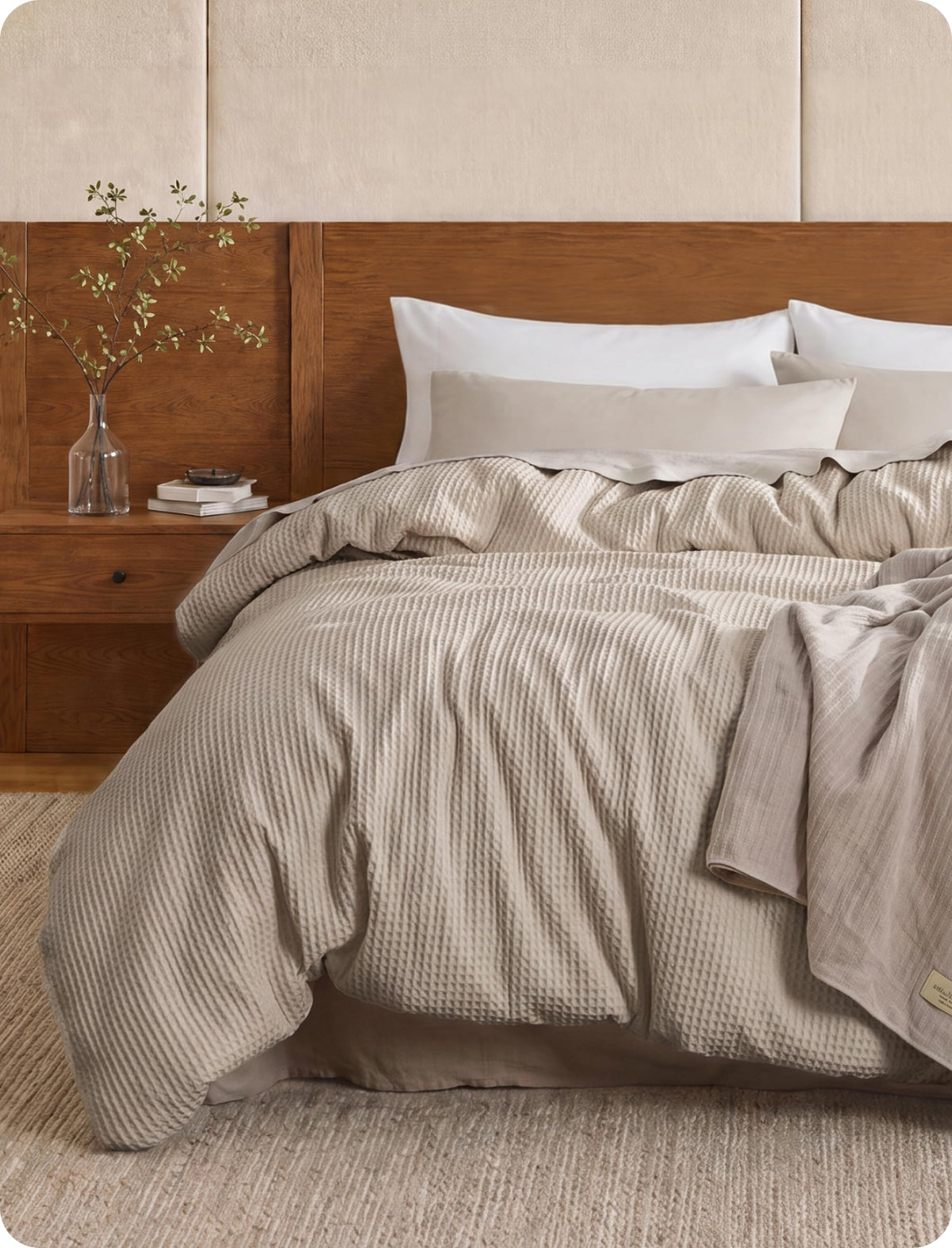 Bedsure PureWoven 3 Pieces 100% Cotton Waffle Duvet Cover Set, King, Linen