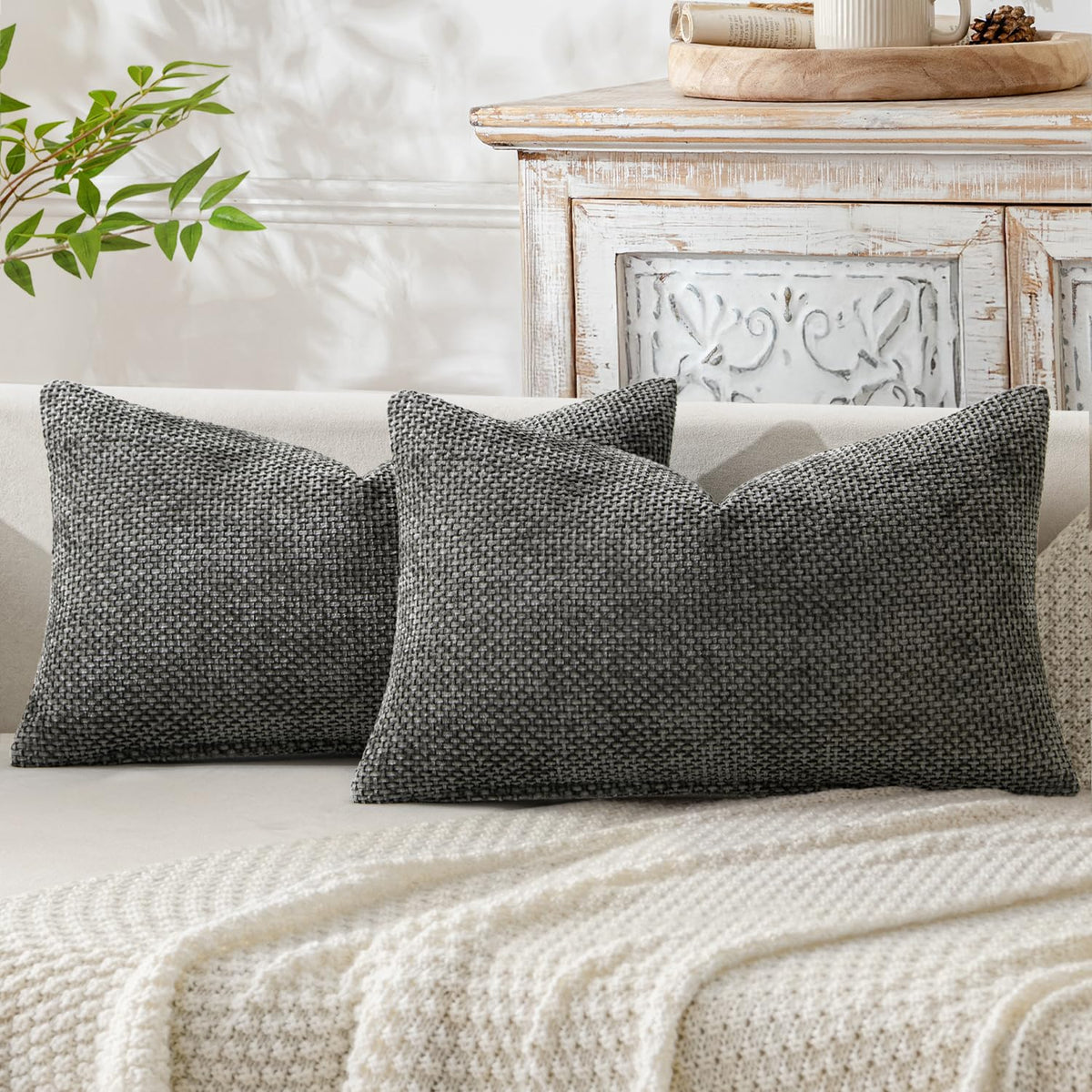 MIULEE Decorative Couch Throw Pillow Covers 18x18 Inch Neutral Beige 2 Pack