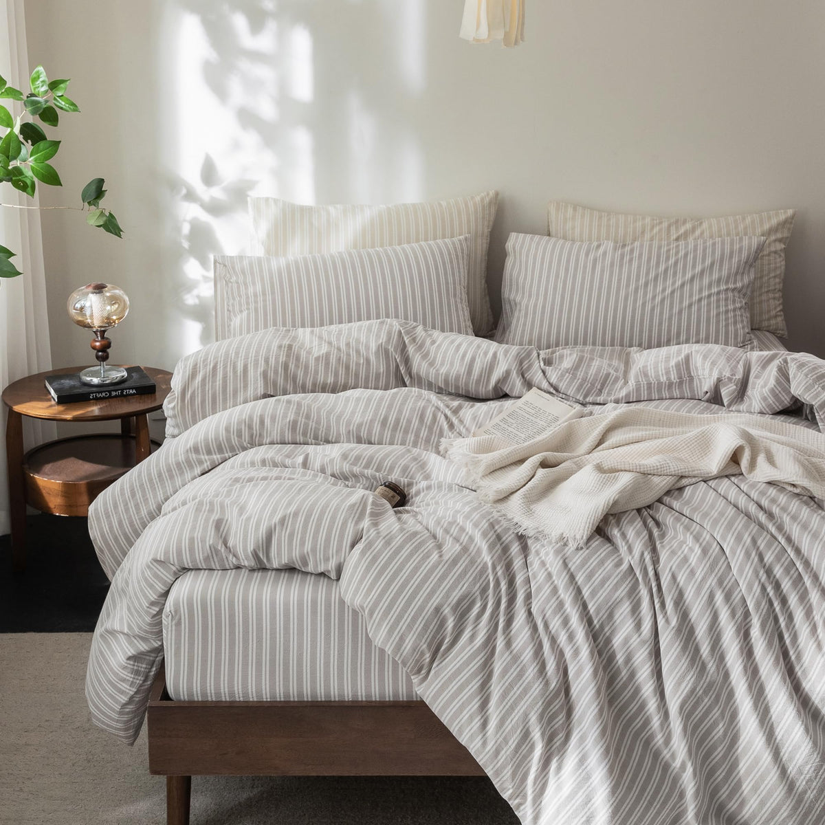 FOSSA Duvet Cover Set 100% Washed Cotton Linen Feel Queen