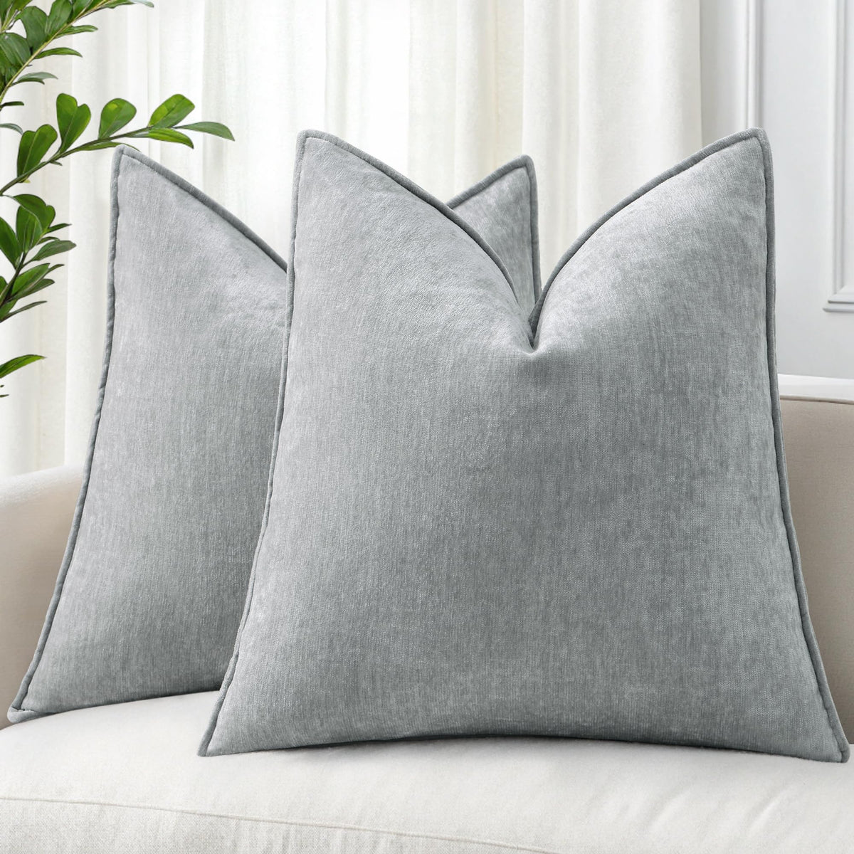 decorUhome Chenille Beige Velvet Throw Pillow Covers 20x20 Set of 2