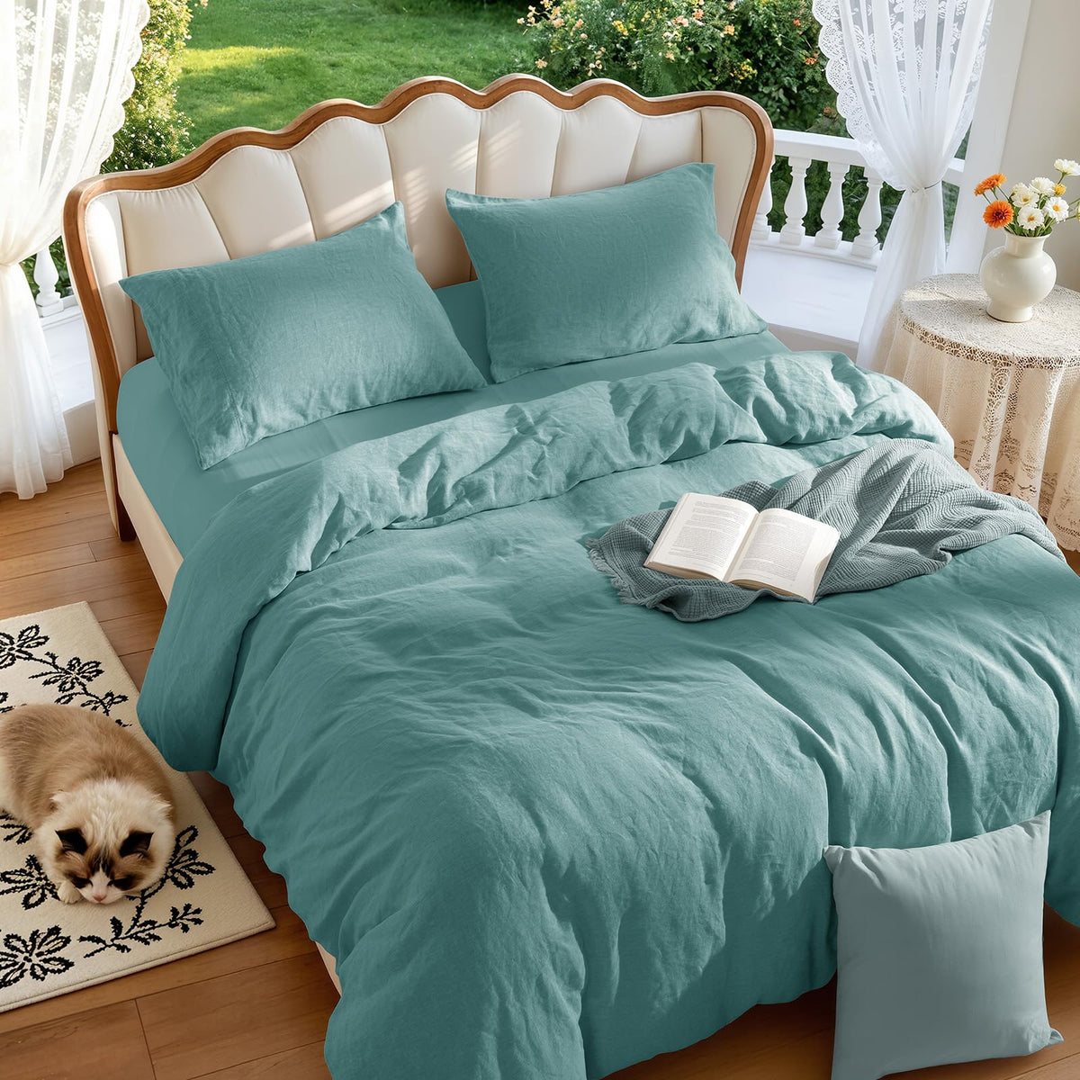 LBRO2M 100% French Linen Duvet Cover Set 3Pcs, Comforter Cover King Size