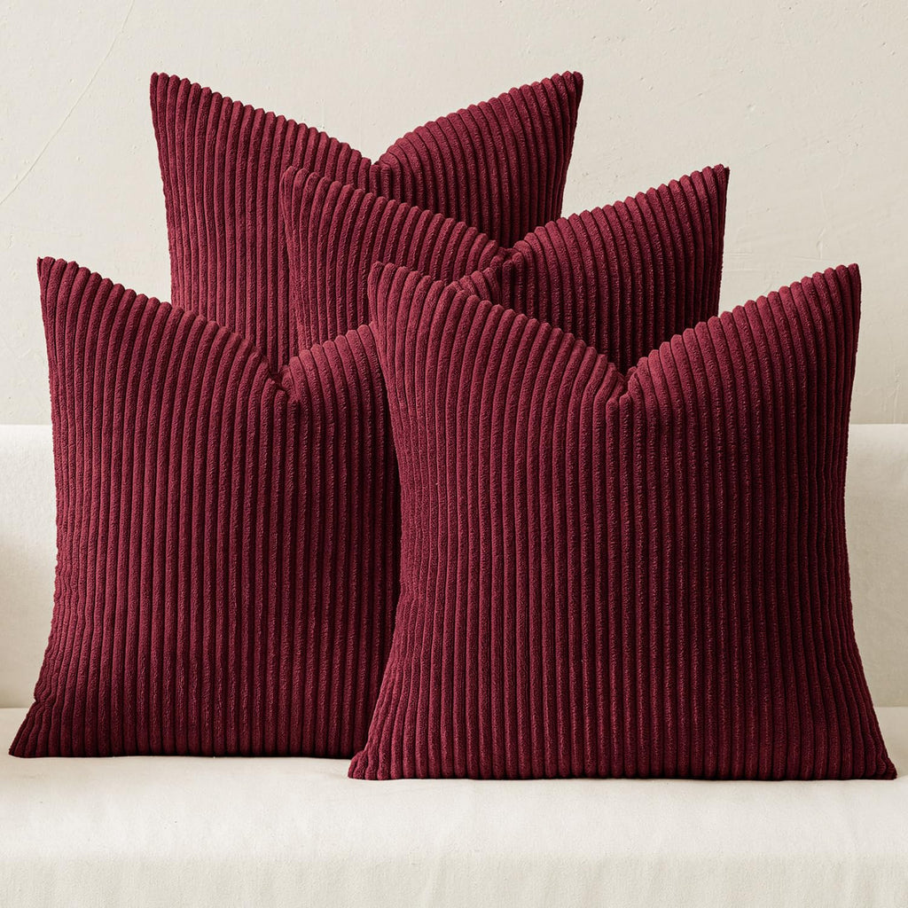 MIULEE Fall Corduroy Decorative Throw Pillow Covers Rust-Olive Green 18x18