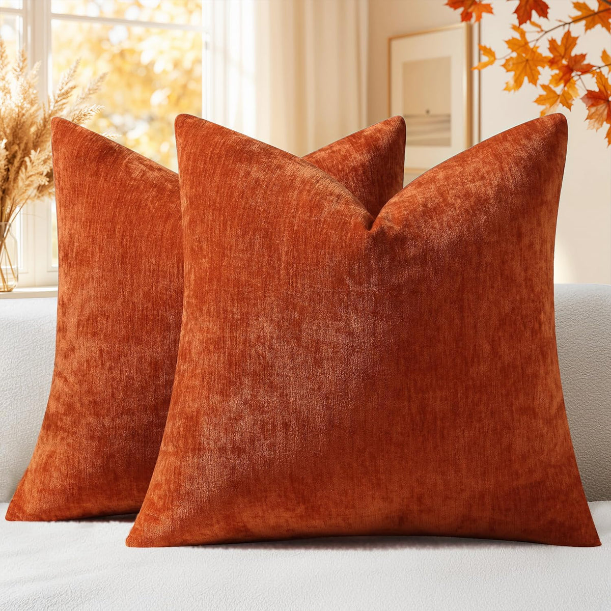 decorUhome Soft Chenille Blush Pink Throw Pillow Covers 18X18 Set of 2