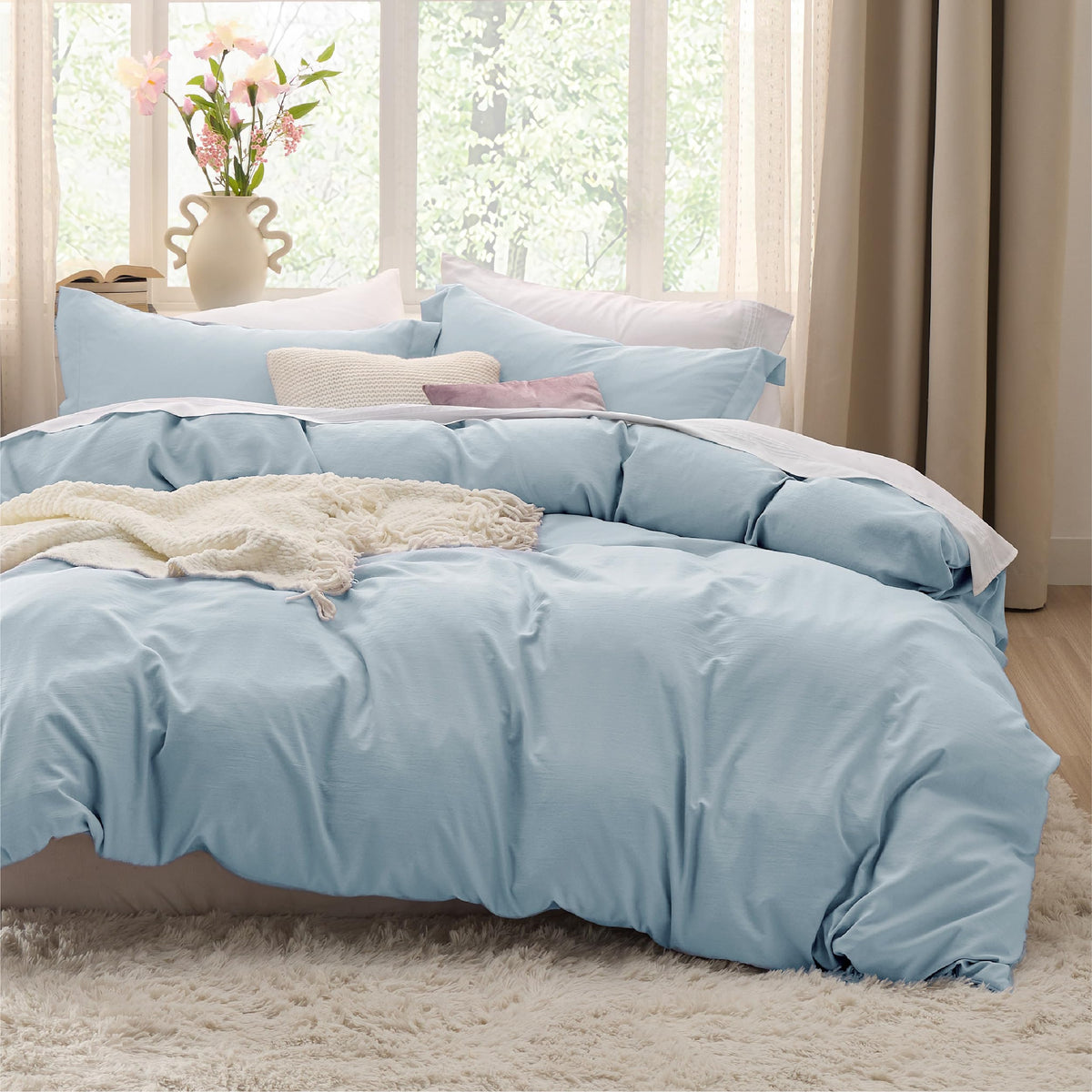 Bedsure Prewashed Duvet Cover Queen, Cotton-Like Soft Bedding Set, Beige