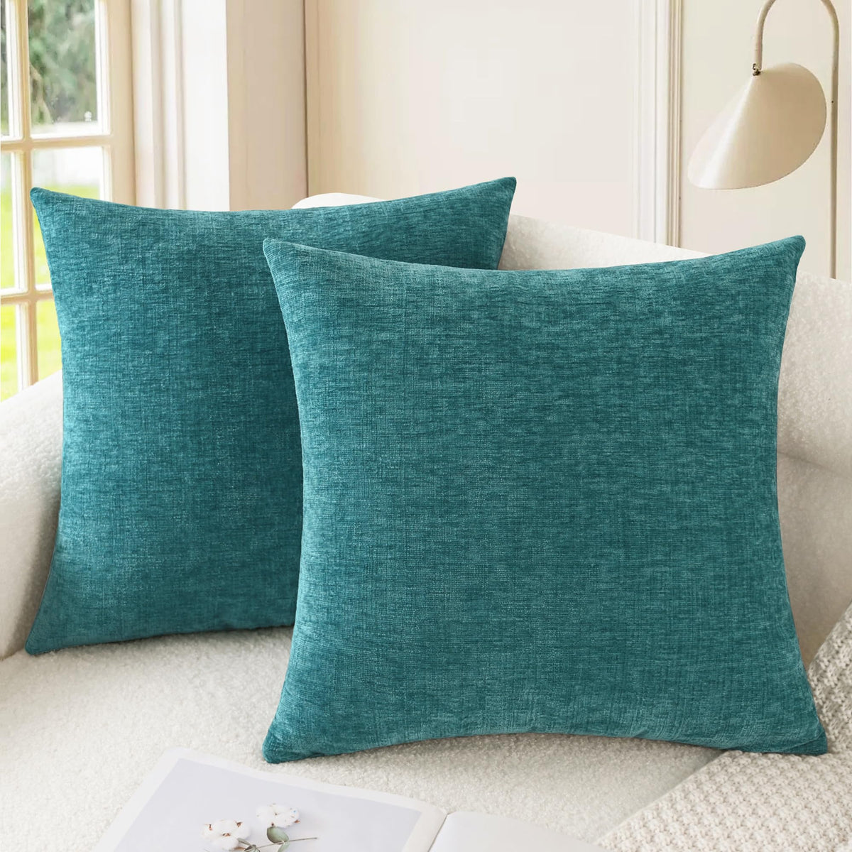 CaliTime Decorative Couch Throw Pillow Covers 18 X 18 Inches Navy Blue