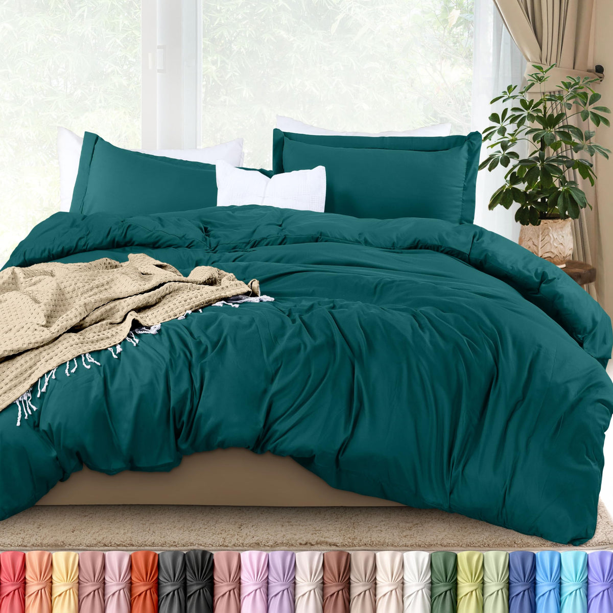Duvet Cover Queen, 3 Piece Cotton Like Polyester with Zipper Closure, Black