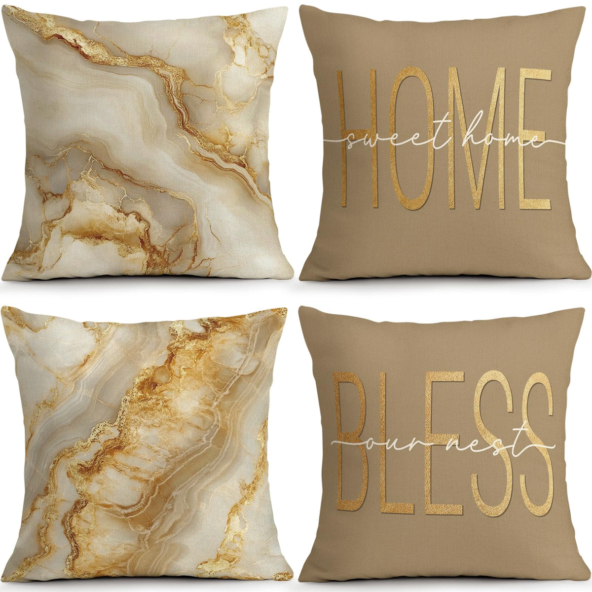 OBSEDE Retro Wood Grain Geometric Throw Pillow Covers 18 x 18 Inch Set of 4
