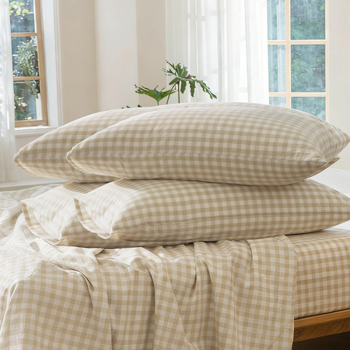 MOOMEE Pillowcase Set of 2 100% Washed Cotton Linen-Like Standard