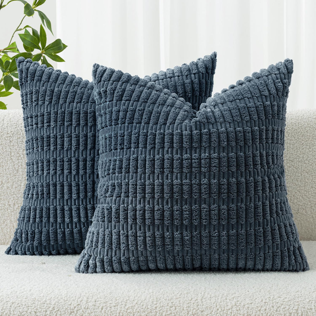 MIULEE Corduroy Decorative Throw Pillow Covers 20x20 Cream White Pack of 2