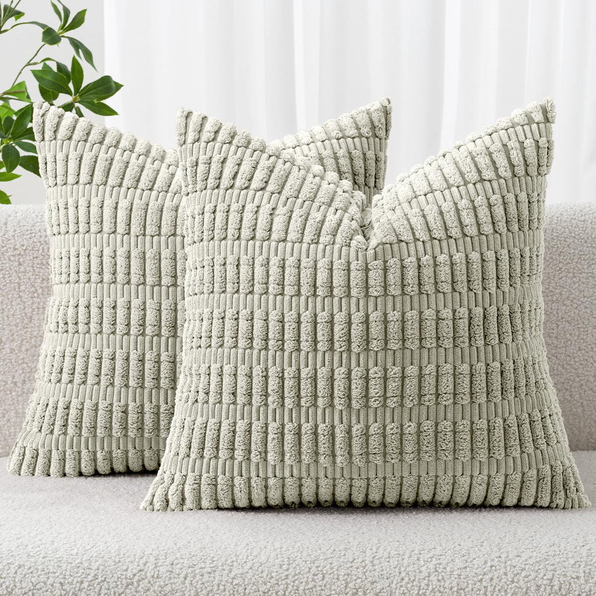 MIULEE Corduroy Decorative Throw Pillow Covers 20x20 Cream White Pack of 2