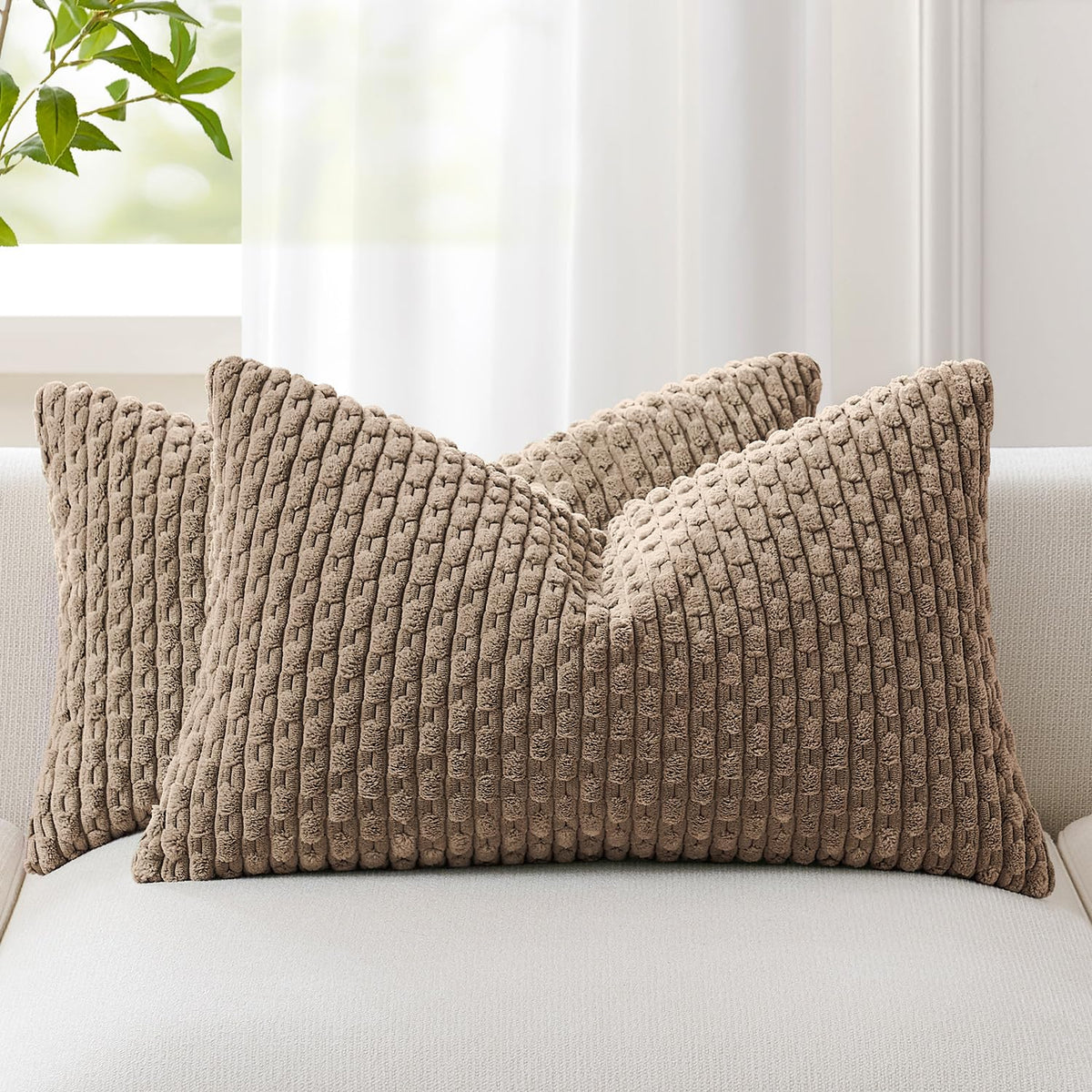 Kevin Textile Soft Corduroy 18x18 Inch Pillow Covers 2 Pack, Burnt Brick