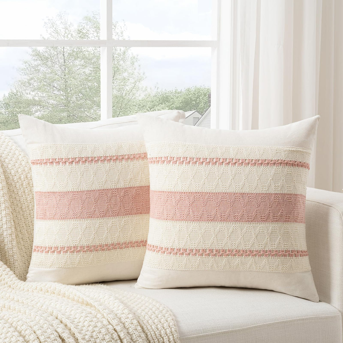 Fancy Homi Set of 2 Rust Boho Decorative Throw Pillow Covers 18x18 Inch for Couch Bed Sofa, Aesthetic Modern Organic Fall Room Decor, Soft Cotton Cute Terracotta Textured Farmhouse Cushion Case
