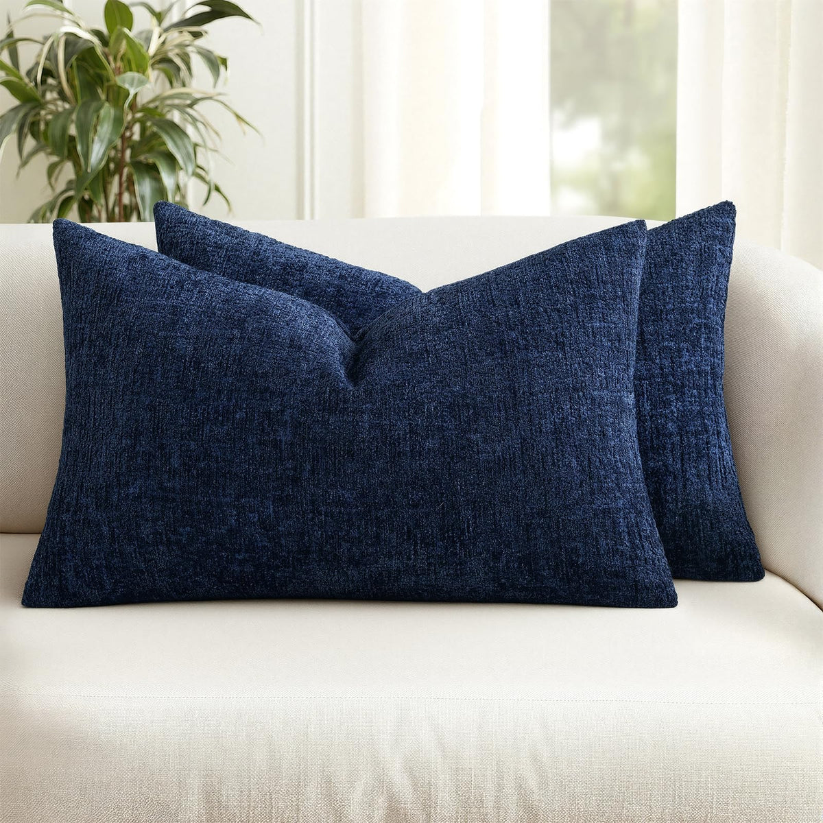 MIULEE Couch Pillow Covers Textured Chenille Home Decor 18x18 Navy Blue
