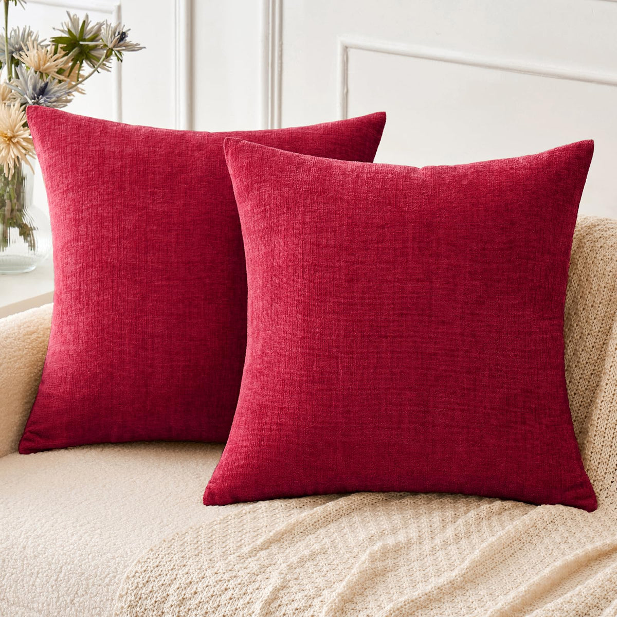 MIULEE Soft Chenille Throw Pillow Covers Sage Green 18x18 Inch Pack of 2