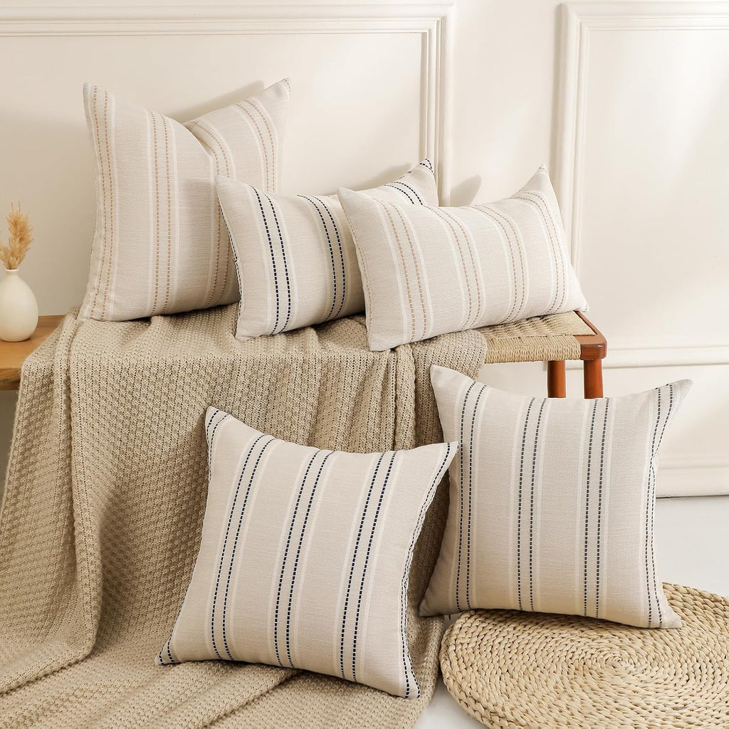 Hckot Navy Blue Throw Pillow Covers 20x20 Set of 2 Striped Pillow Covers