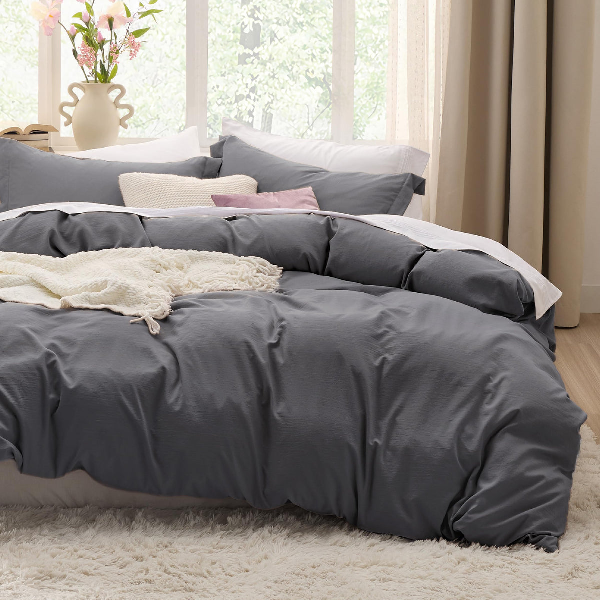 Bedsure Prewashed Duvet Cover King, Cotton-Like Soft Bedding Set, White