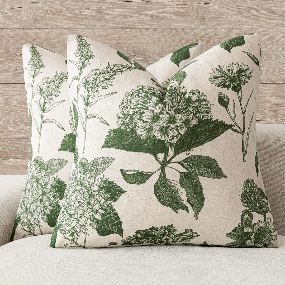Foindtower Decorative Linen Floral Throw Pillow Covers 18×18 Inch,Blue