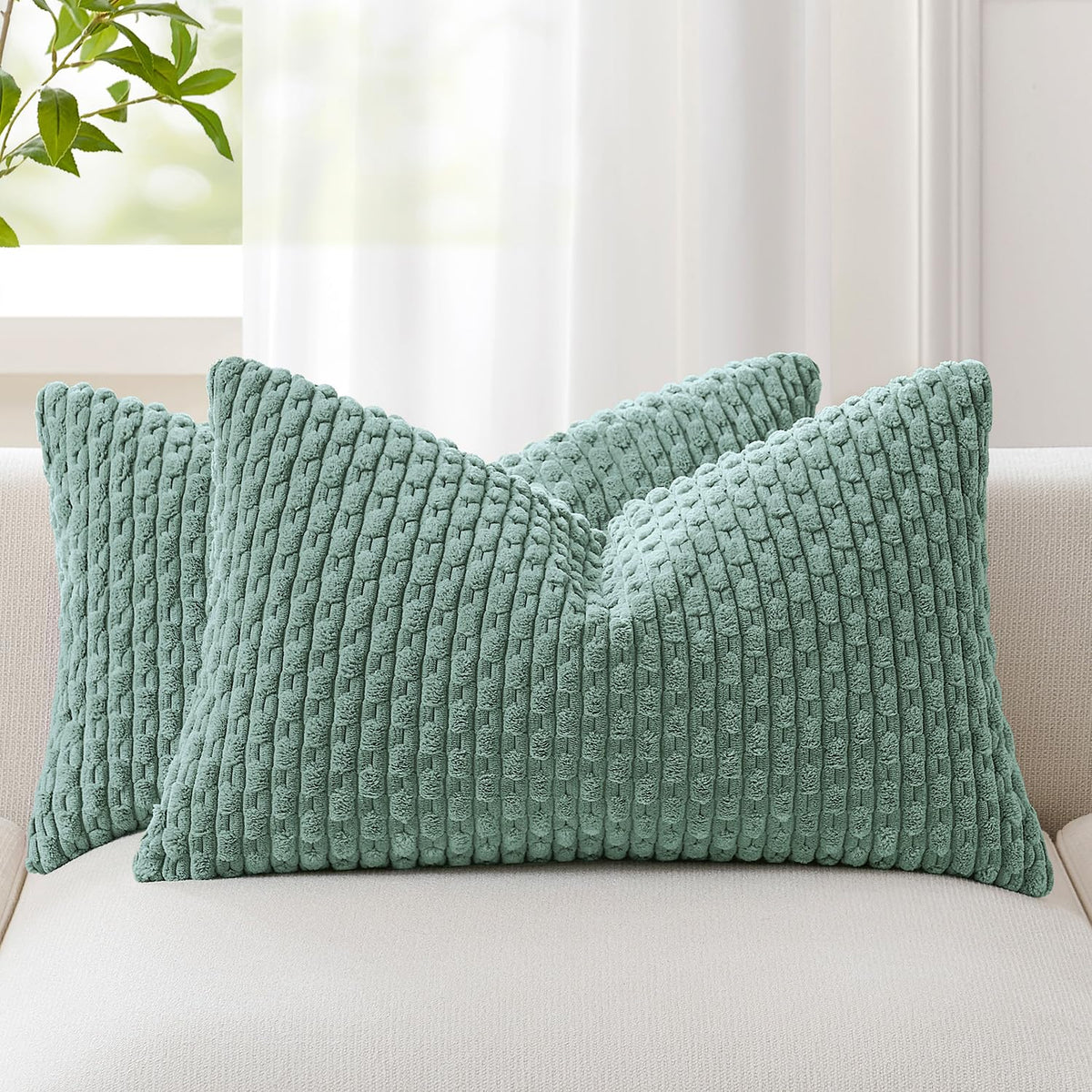 Kevin Textile Soft Corduroy 18x18 Inch Pillow Covers 2 Pack, Burnt Brick