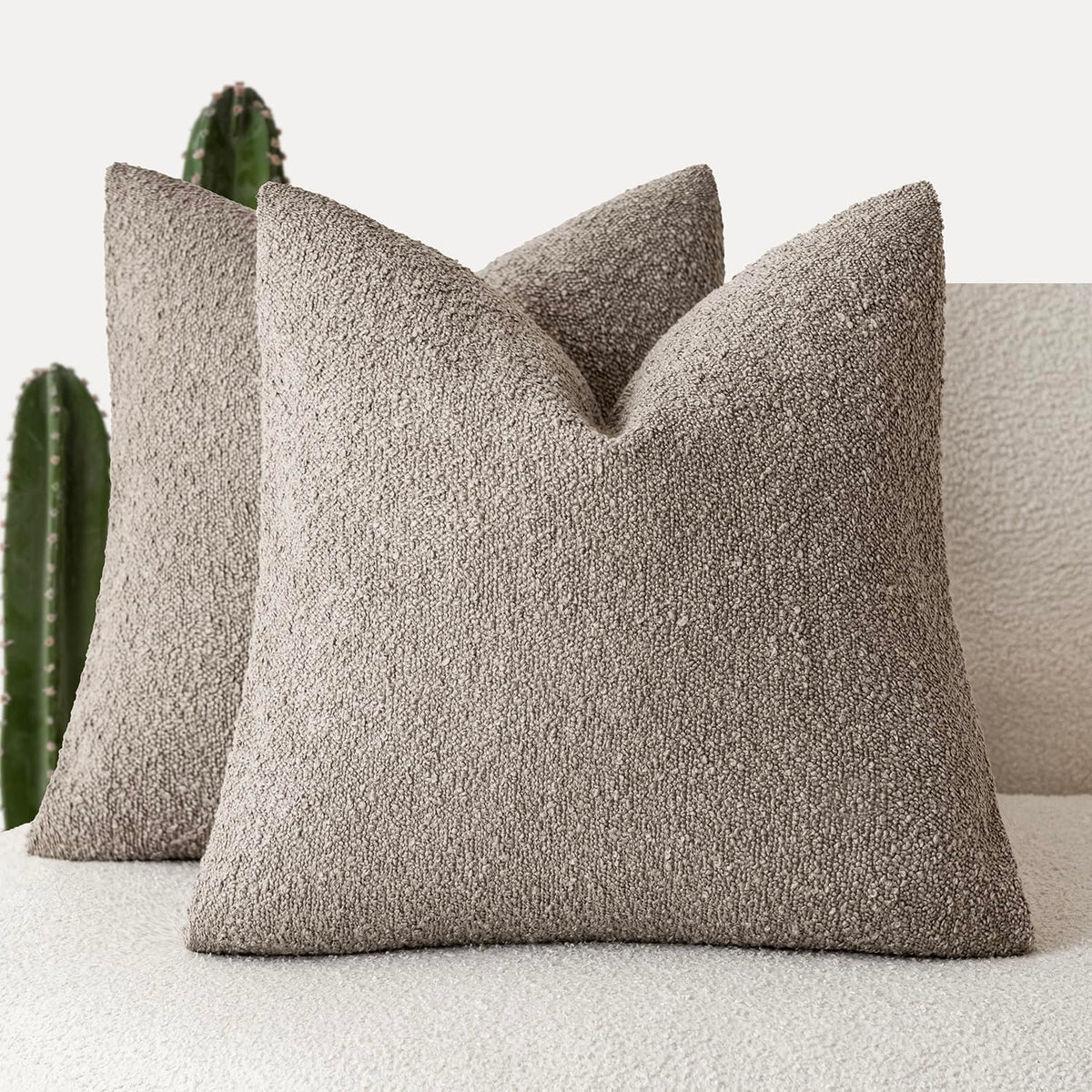 Foindtower Decorative Textured Boucle Throw Pillow Covers 18x18 Inch,Ivory