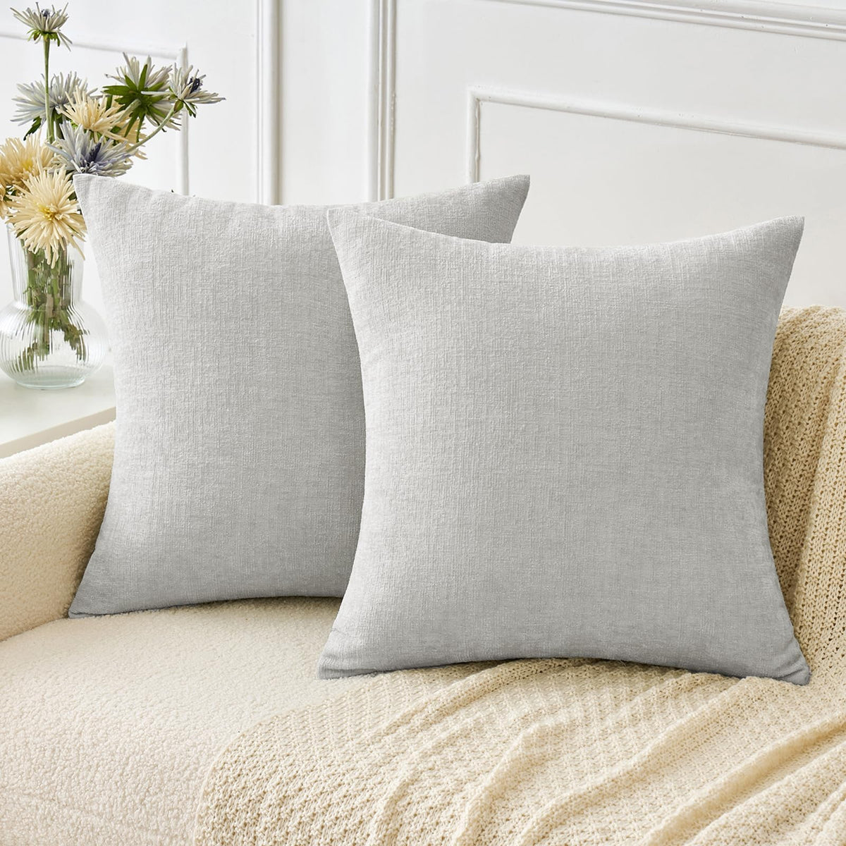 MIULEE Soft Chenille Throw Pillow Covers Sage Green 18x18 Inch Pack of 2