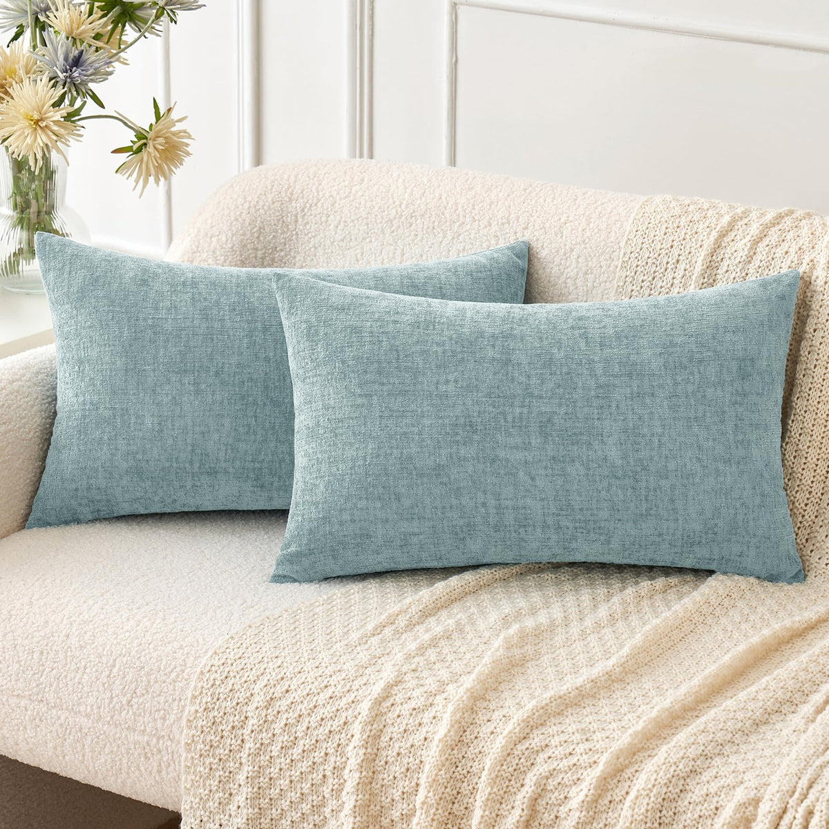 MIULEE Soft Chenille Throw Pillow Covers Sage Green 18x18 Inch Pack of 2