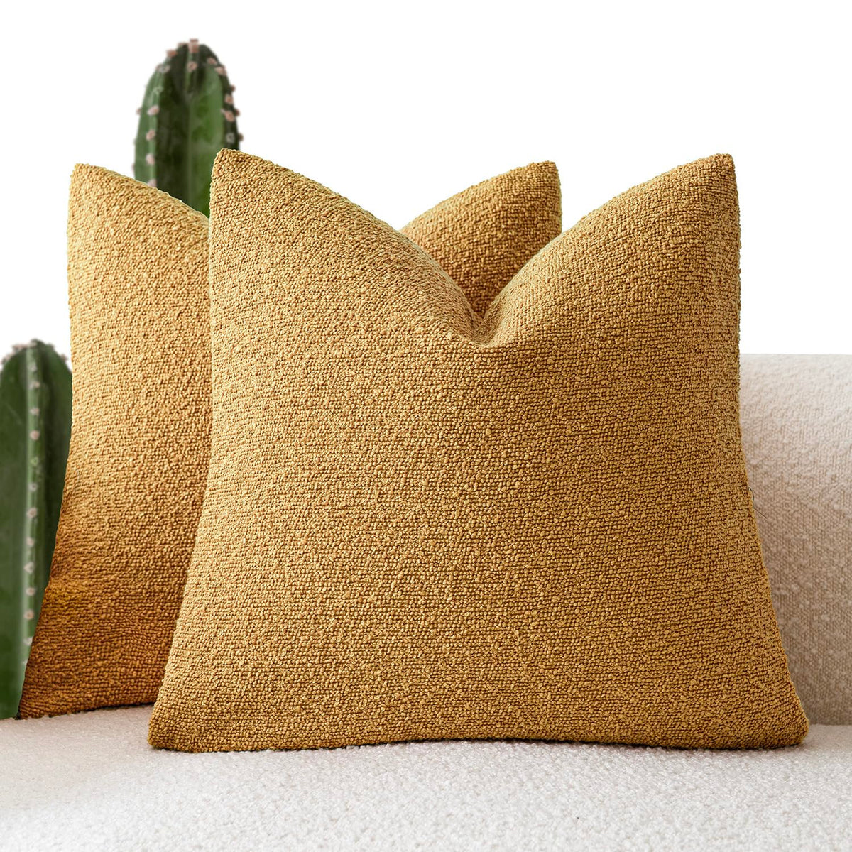 Foindtower Decorative Textured Boucle Throw Pillow Covers 18x18 Inch,Ivory
