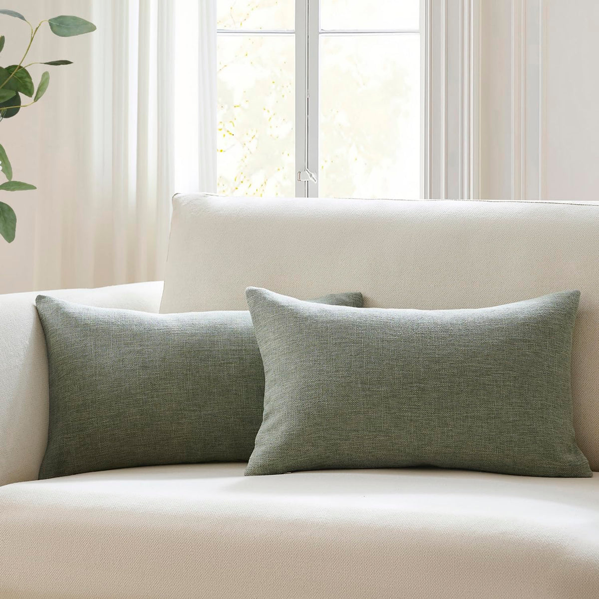 Meekio Linen Blend Throw Pillow Covers 18x18 Set of 2, Ivory