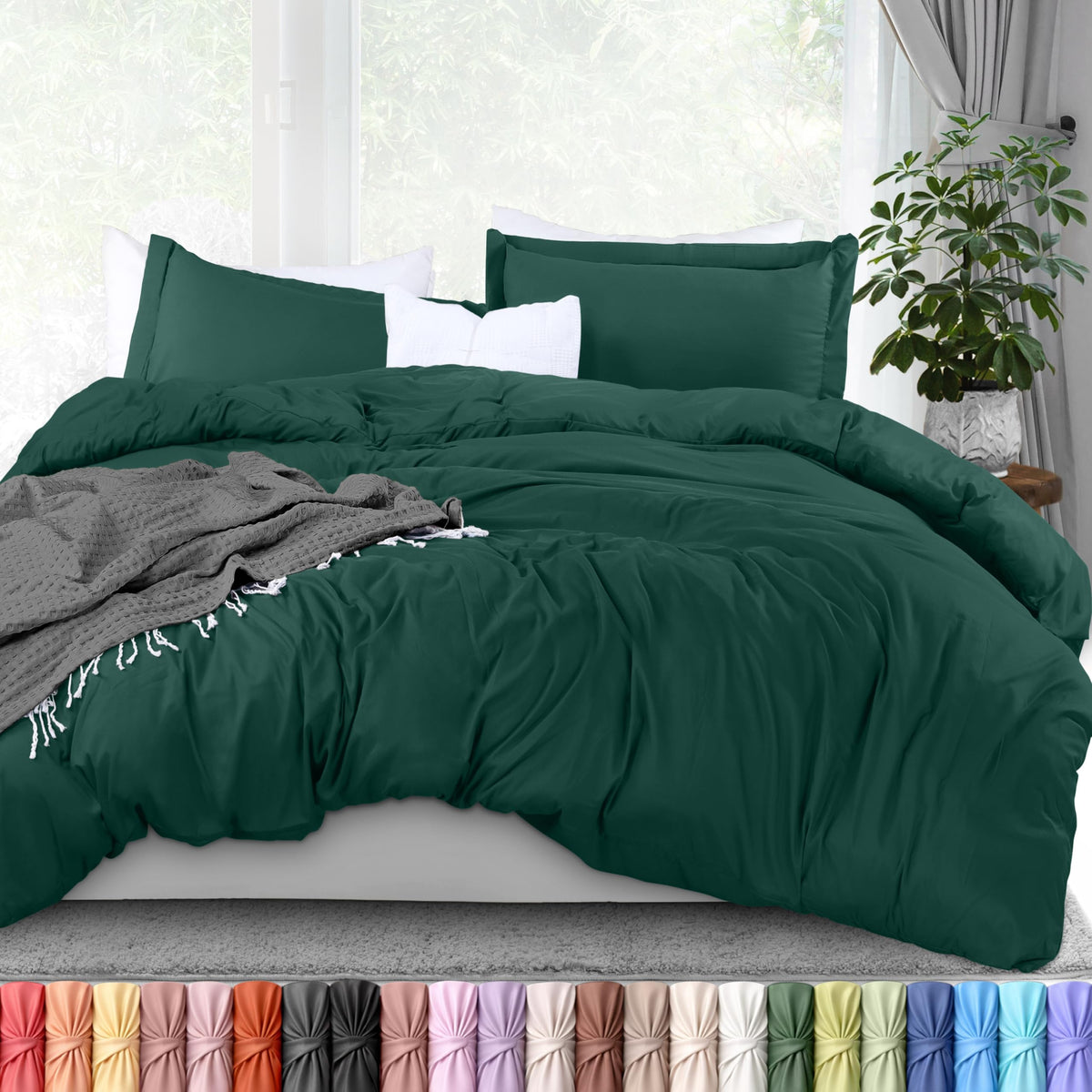 Duvet Cover Queen, 3 Piece Cotton Like Polyester with Zipper Closure, Black