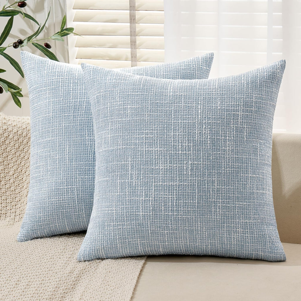 MIULEE Burlap Linen Throw Pillow Covers 18x18 Inch Set of 2 Light Blue