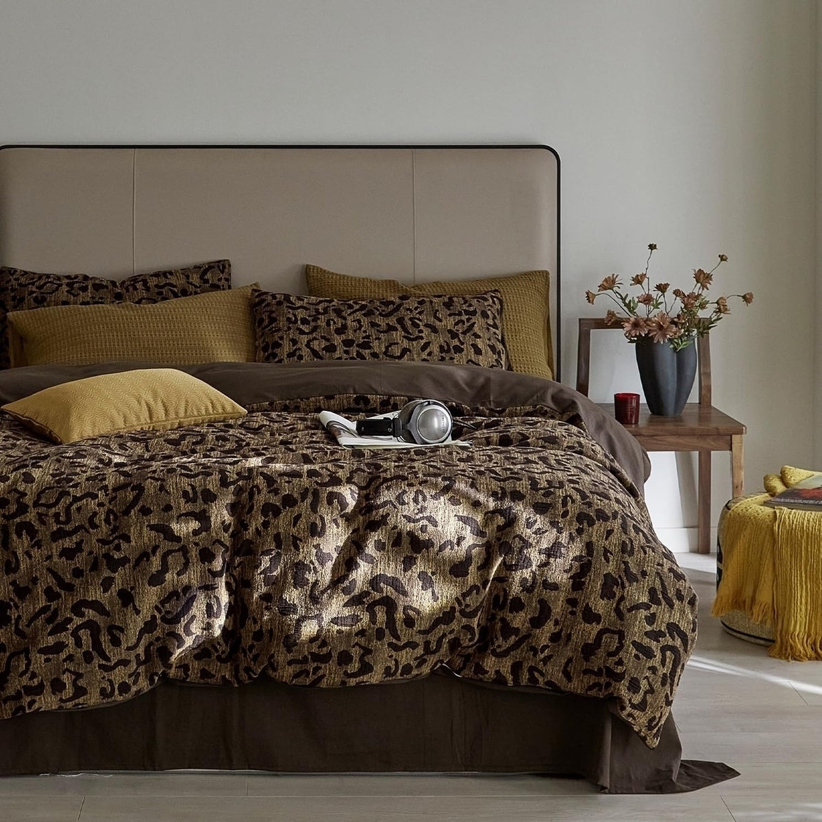 mixinni Duvet Cover Set King, Vintage Opulence Yarn-Dyed Jacquard Double-Layer Cotton Comforter Cover with Wide Corner Design, Retro Art Pattern Bedding Set with 2 Pillowcases for Men & Women