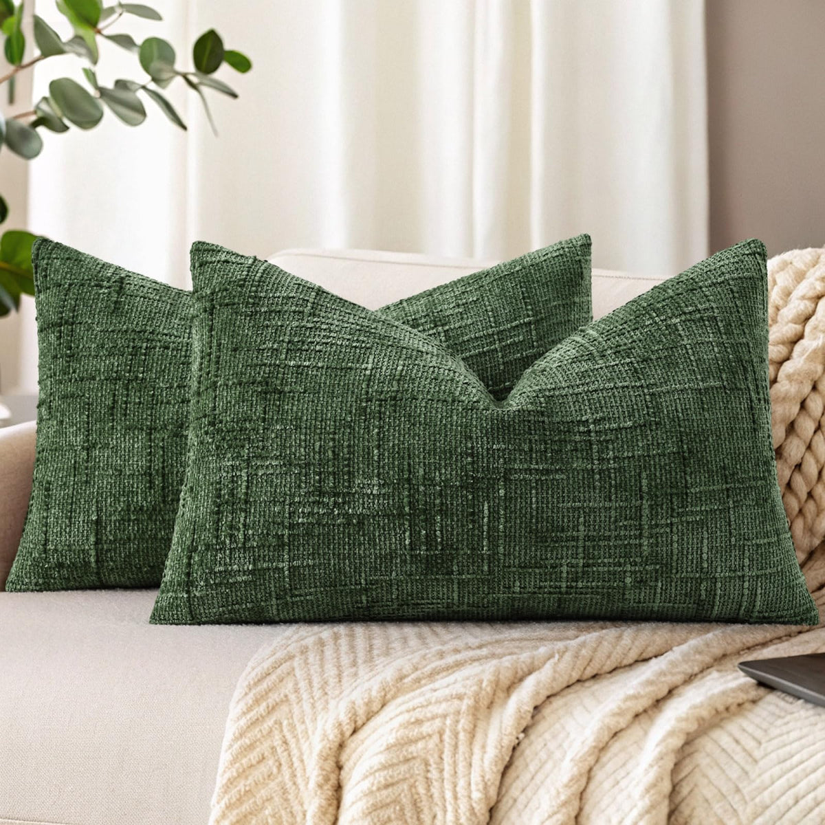 decorUhome Textured Chenille Throw Pillow Covers 18x18 Set of 2 Rust