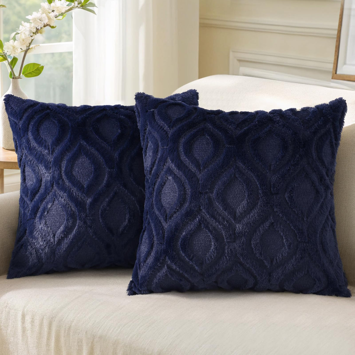 decorUhome Faux Fur Plush Soft Rust Throw Pillow Covers 18x18 Set of 2