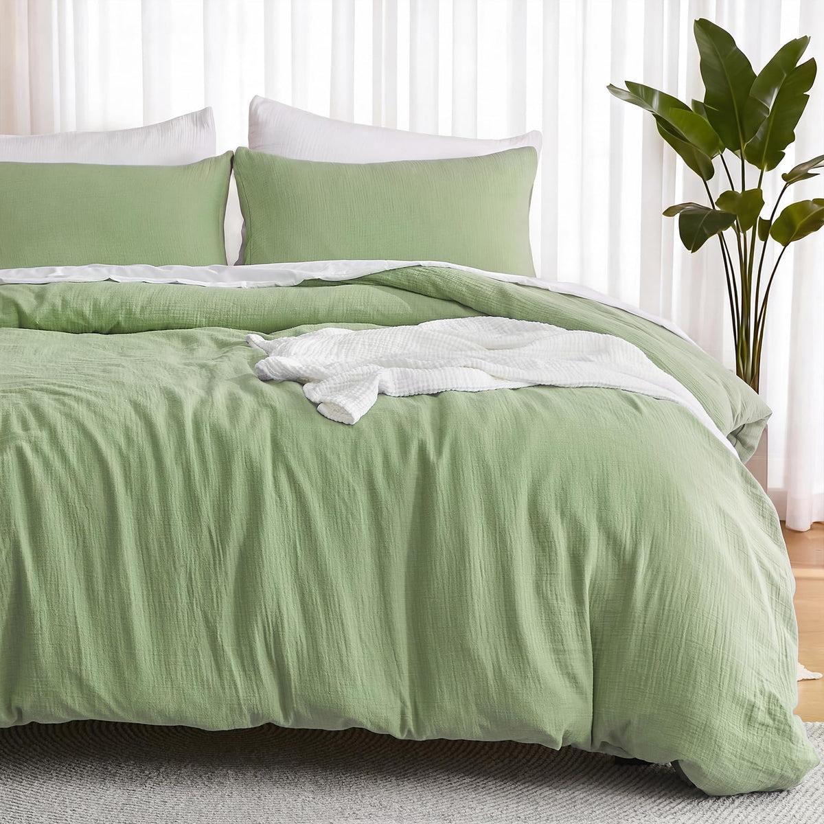 EMME Muslin Cotton Duvet Cover Set Linen Like Cream White Queen