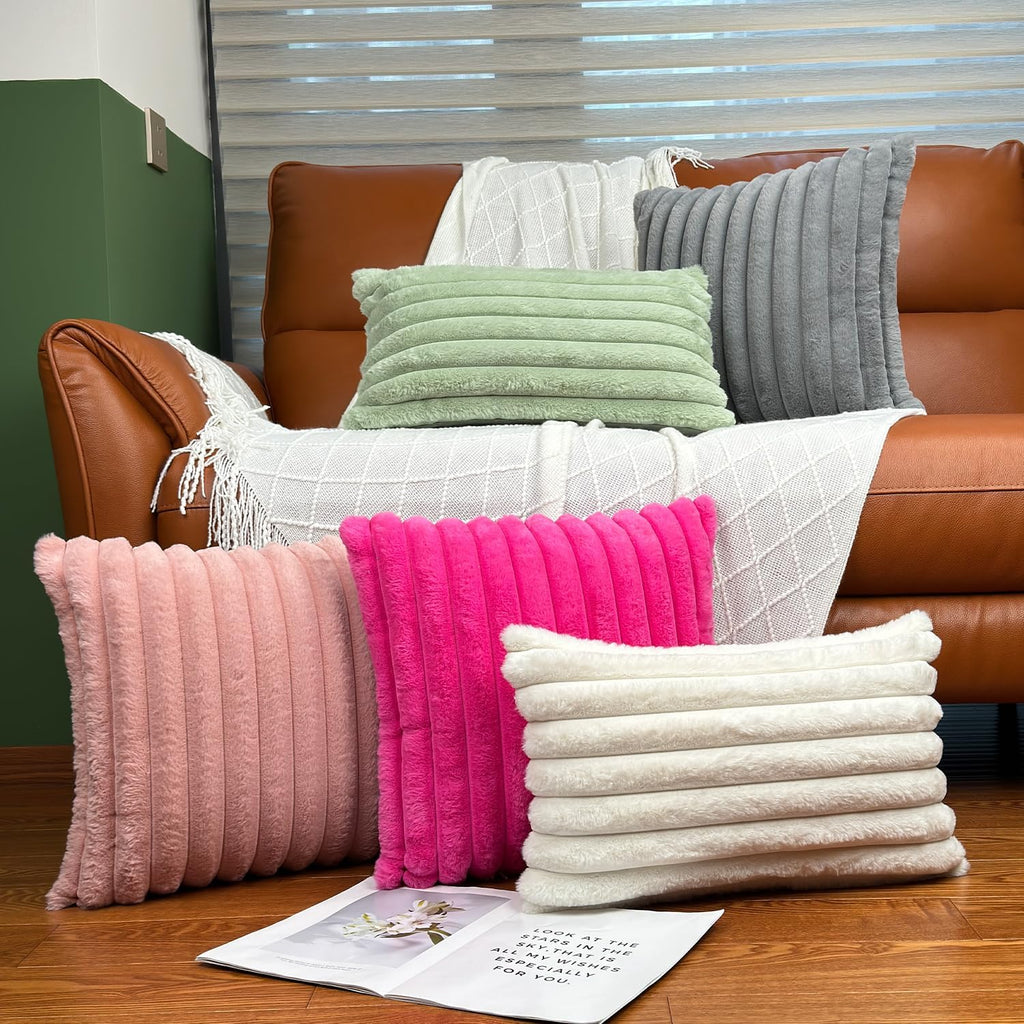 COTEY 18x18 Decorative Faux Fur Throw Pillow Covers Set of 2- Pink