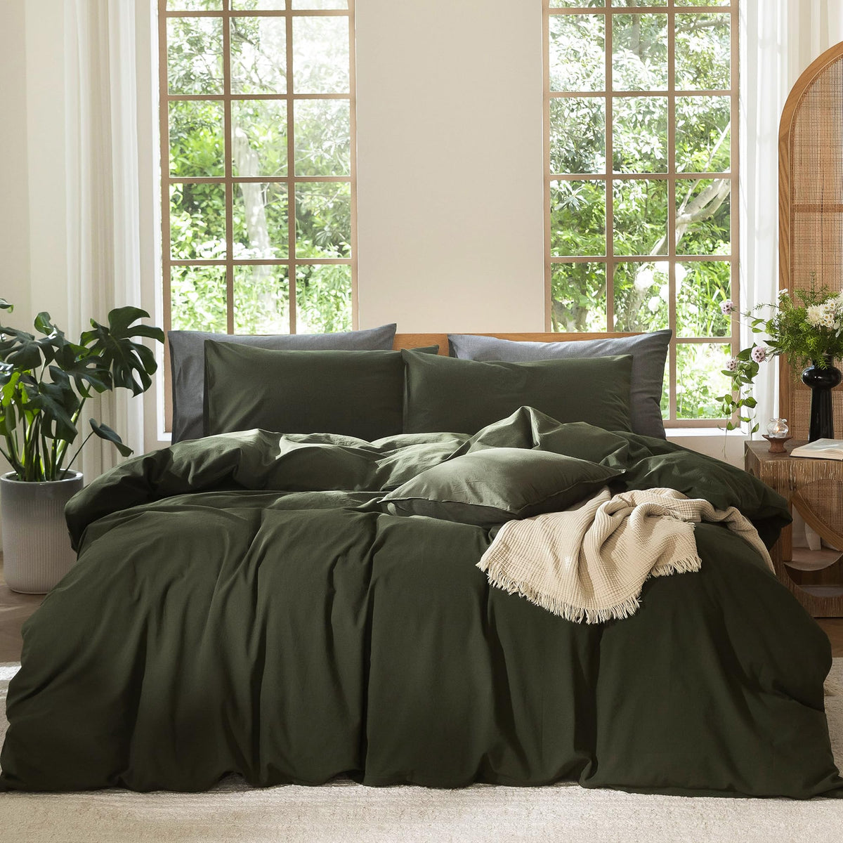 MooMee Duvet Cover Set 100% Washed Cotton Linen Like King