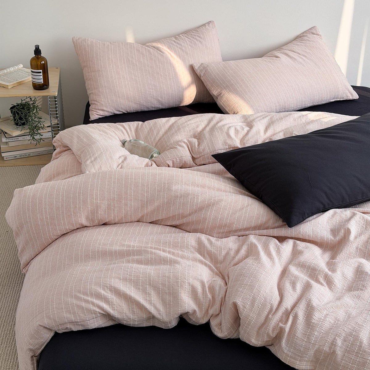 French Chic Ruffled Duvet Cover Queen Size Beige Wavy Jacquard Bedding Set 3 Pieces, Microfiber Zipper Comforter Cover and 2 Pillowcases Aesthetic Boho Girls Women Bedding Duvet Cover for All Seasons