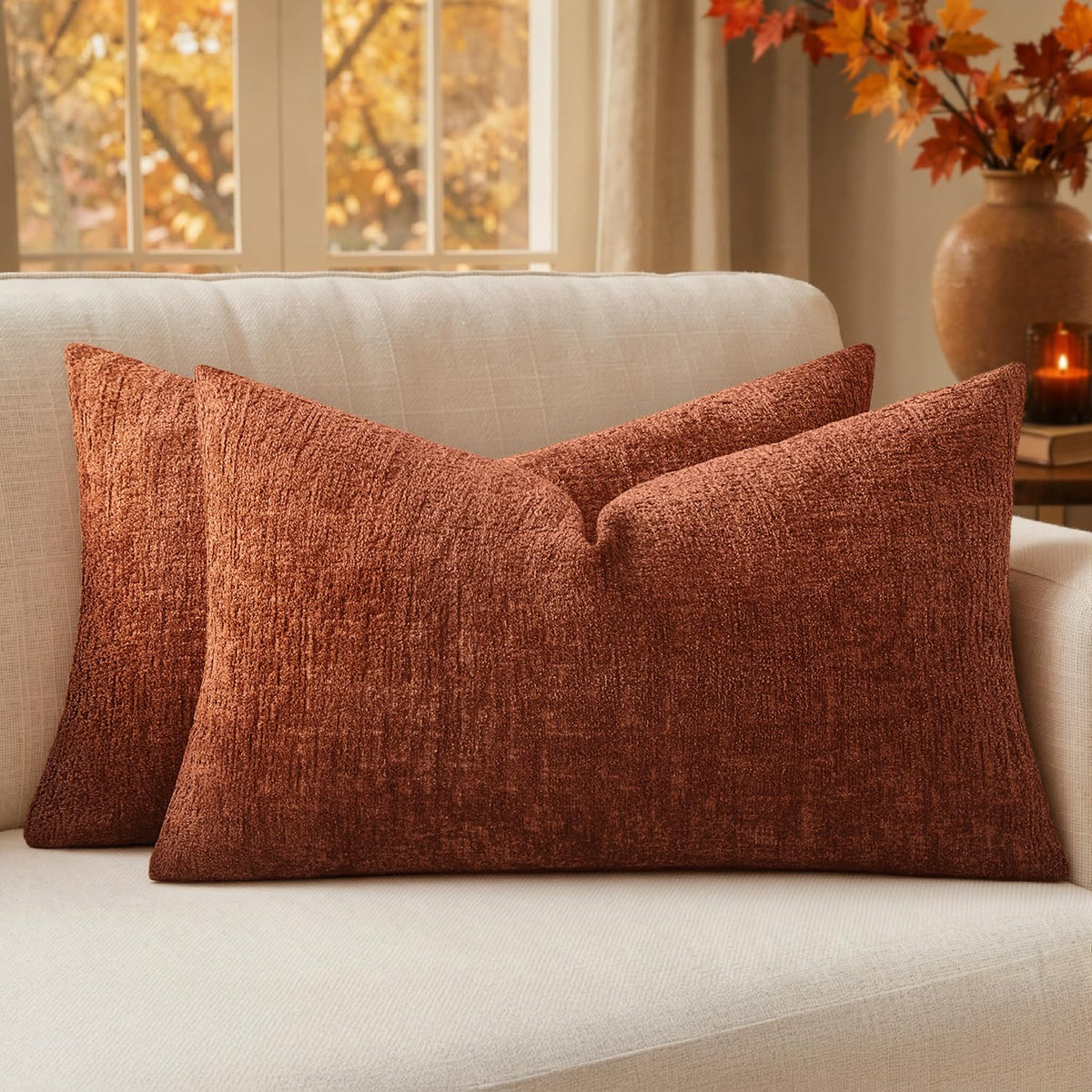 MIULEE Couch Pillow Covers Textured Chenille Home Decor 18x18 Navy Blue