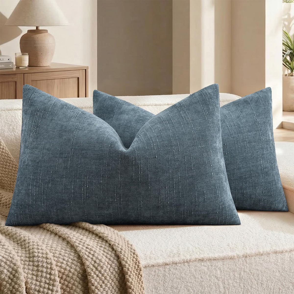 decorUhome Chenille Decorative Throw Pillow Covers 18x18 Set of 2, Brown