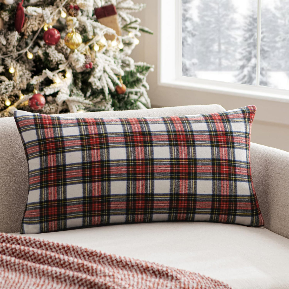 MIULEE Fall Plaid Pillow Covers Scottish Tartan 18x18 Terracotta Brown
