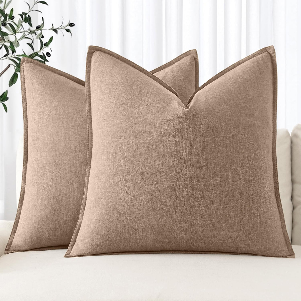 MIULEE Decorative Linen Pillow Covers 20x20 Inch Natural Beige