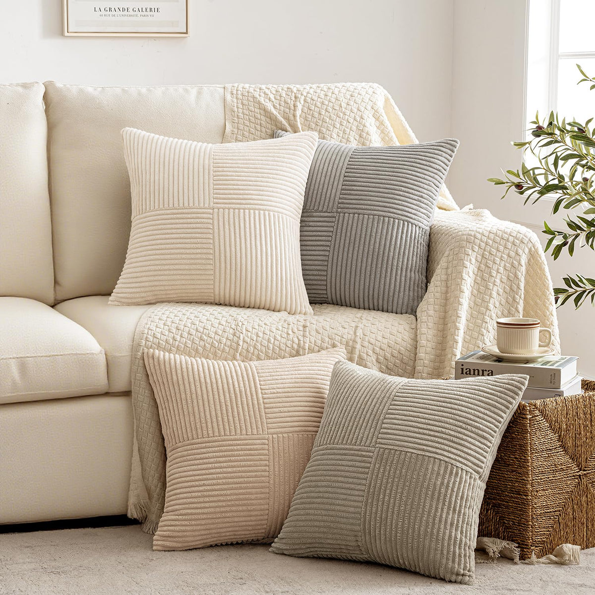 MIULEE Fall Teal Orange Decorative Throw Pillow Covers 18x18 Inch Set of 4 Boho Corduroy Striped Cushion Cases Modern Farmhouse Patchwork Pillow Cases for Couch Sofa Bedroom Home Decor