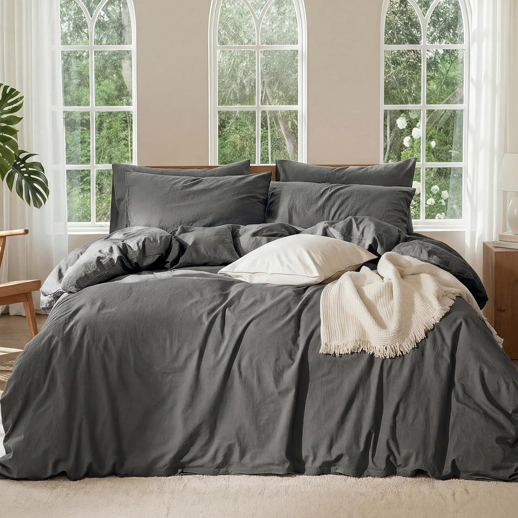 100% Linen Duvet Cover, Soft 3pcs Bedding Set with Zipper Closure, Natural Texture, Breathable for Hot Sleeper,Comforter Not Included(Dark Grey,King(104 * 90))