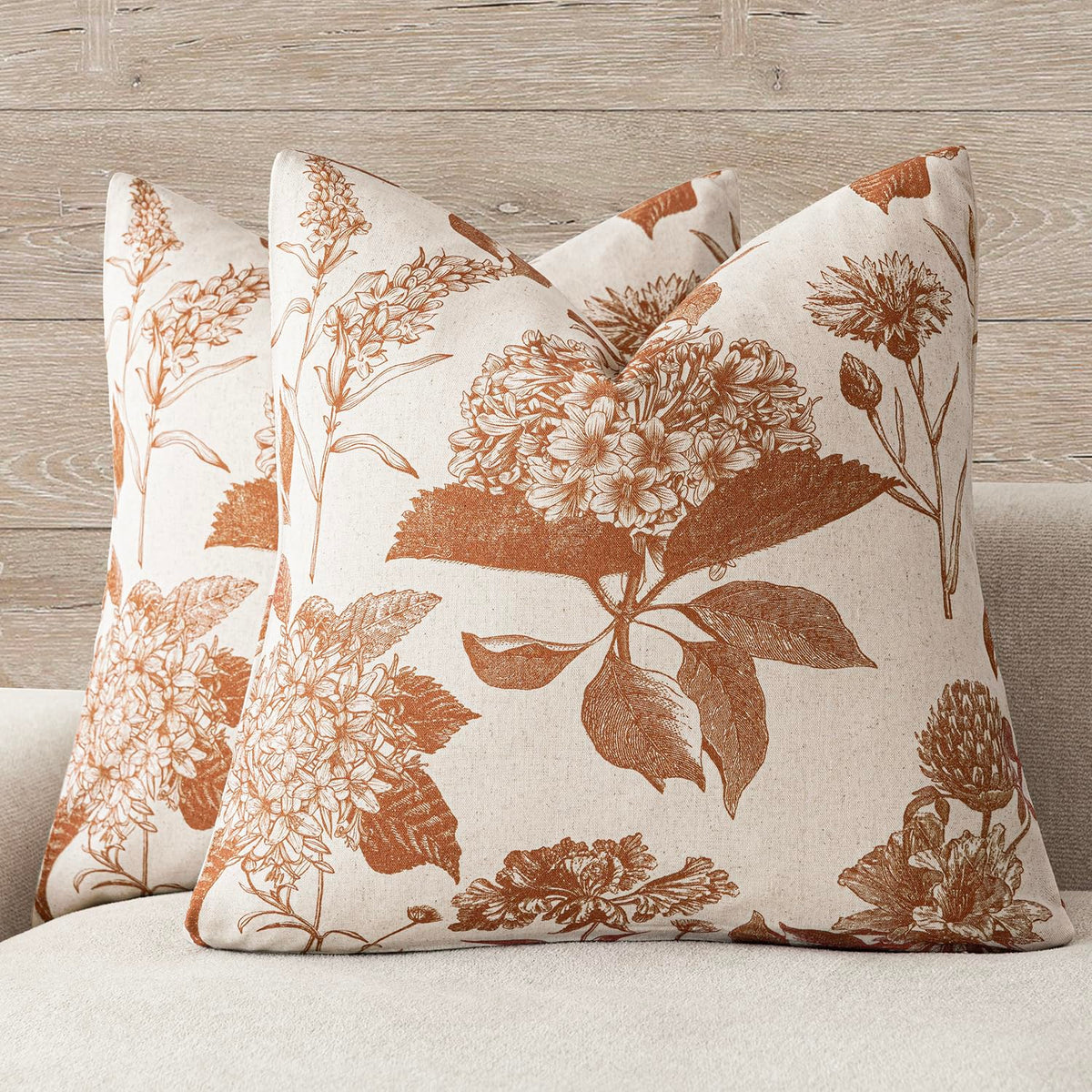 Foindtower Decorative Linen Floral Throw Pillow Covers 18×18 Inch,Blue
