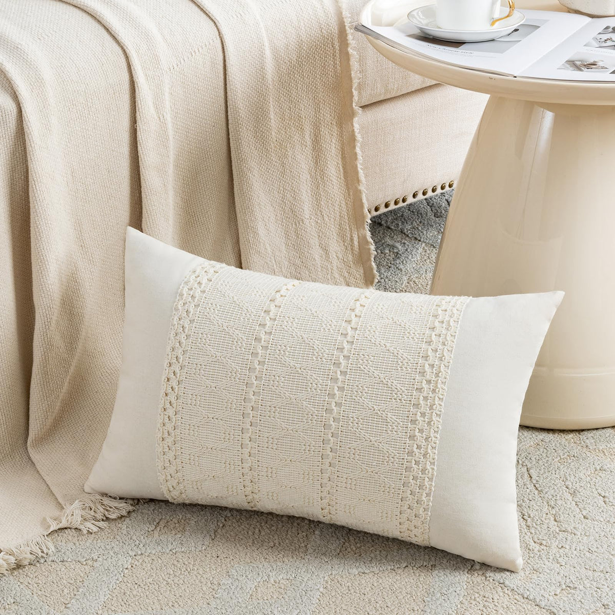 Fancy Homi Set of 1 Navy Blue Lumbar Decorative Throw Pillow Covers 12x20 Inch for Couch Bed Sofa Living Room, Soft Cotton blend Woven Textured Cushion Case