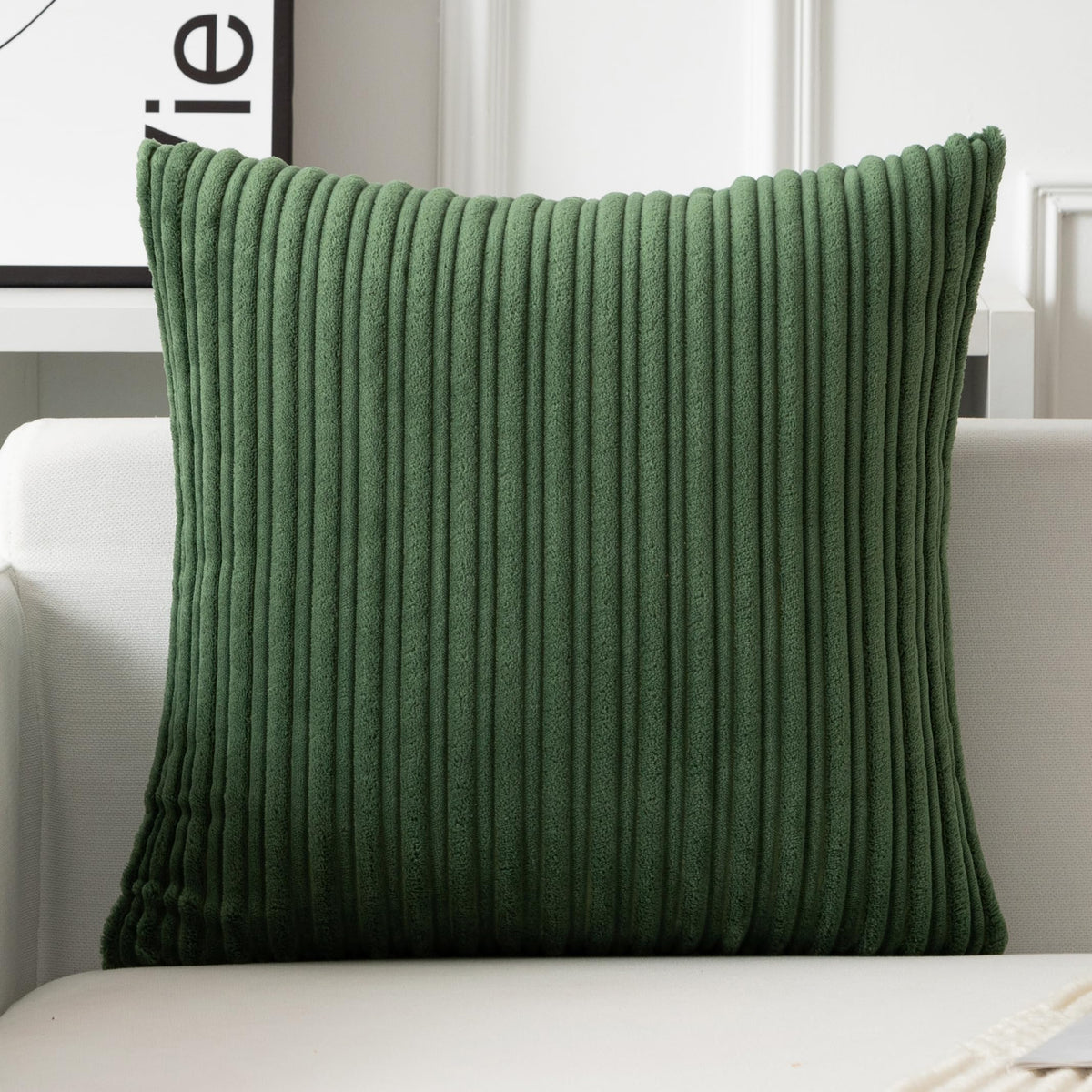 UGASA Velvet 12x20 Inch Lumbar Soft Throw Pillow Cover Boho Farmhouse Decorative Corduroy Striped Both Sides Solid Rectangular Cushion Case for Couch Bedroom Sofa Home, 1 Piece, Beige