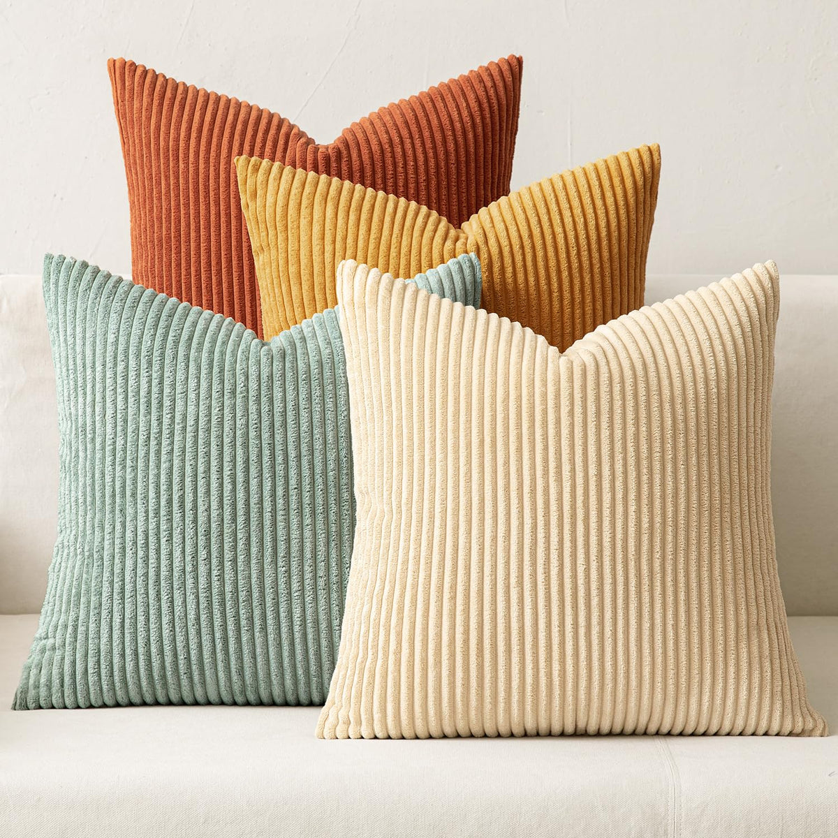 MIULEE Fall Corduroy Decorative Throw Pillow Covers Rust-Olive Green 18x18